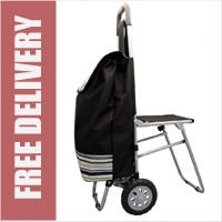 Highbury Collapsible 2 Wheel Shopping Trolley with Folding Seat Black